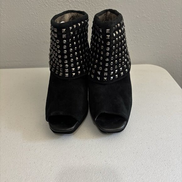 Kenneth Cole Reaction Open Toe Booties Studded Women 8 Black Leather Upper - Picture 2 of 10